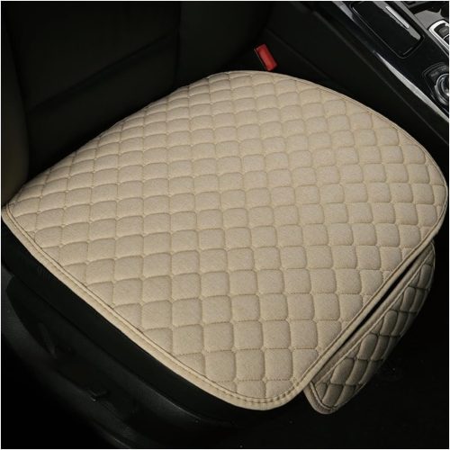 Car Seat Bottom Cover Pad, Breathable Auto Front Seat Protector with Storage Pocket, Comfortable Seat Bottom Cushion Mat for Most Vehicle, Universal Interior Car Accessories (Beige)