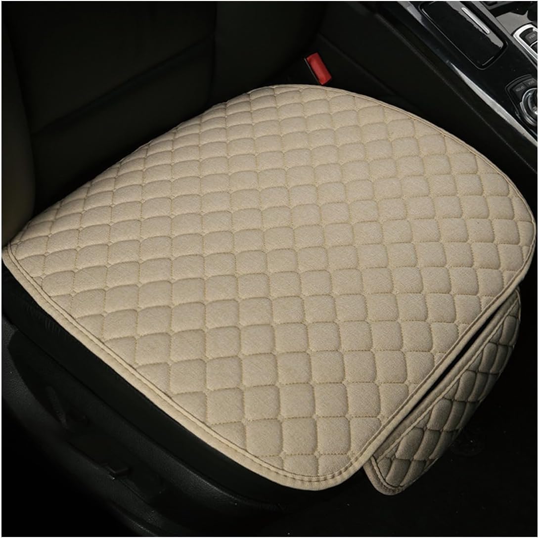 Car Seat Bottom Cover Pad, Breathable Auto Front Seat Protector with Storage Pocket, Comfortable Seat Bottom Cushion Mat for Most Vehicle, Universal Interior Car Accessories (Beige)