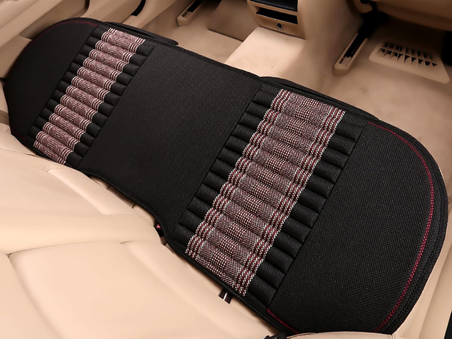 Car Seat Cushion,Car Seat Cover Universal Rear Cushion Pad,Bamboo Charcoal Comfortable and Breathable Fabric Seat Cushion with Storage Pouch,Fit for Trucks Vans Cars SUV (Black)