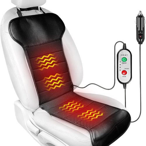 Leather Front Car Seat Cover, Winter Seat Cover for Car, Driver Car Seat Cushion with Storage Pockets, Luxury Seat Protector, for Most Vehicles,Sedan,Truck,SUV, 1PCS (Black-1, Warm)