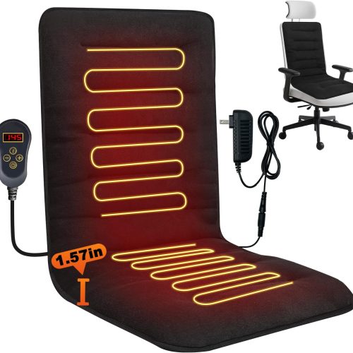 Heated Seat Cushion for Office Chair - 12V Heating Pad with Thick Warmth Fabric in Winter- 7 Temp Levels & 12H Timer- Fast Heating Soft Seat Cover for Back,HIPS Etc.Gift Packaging
