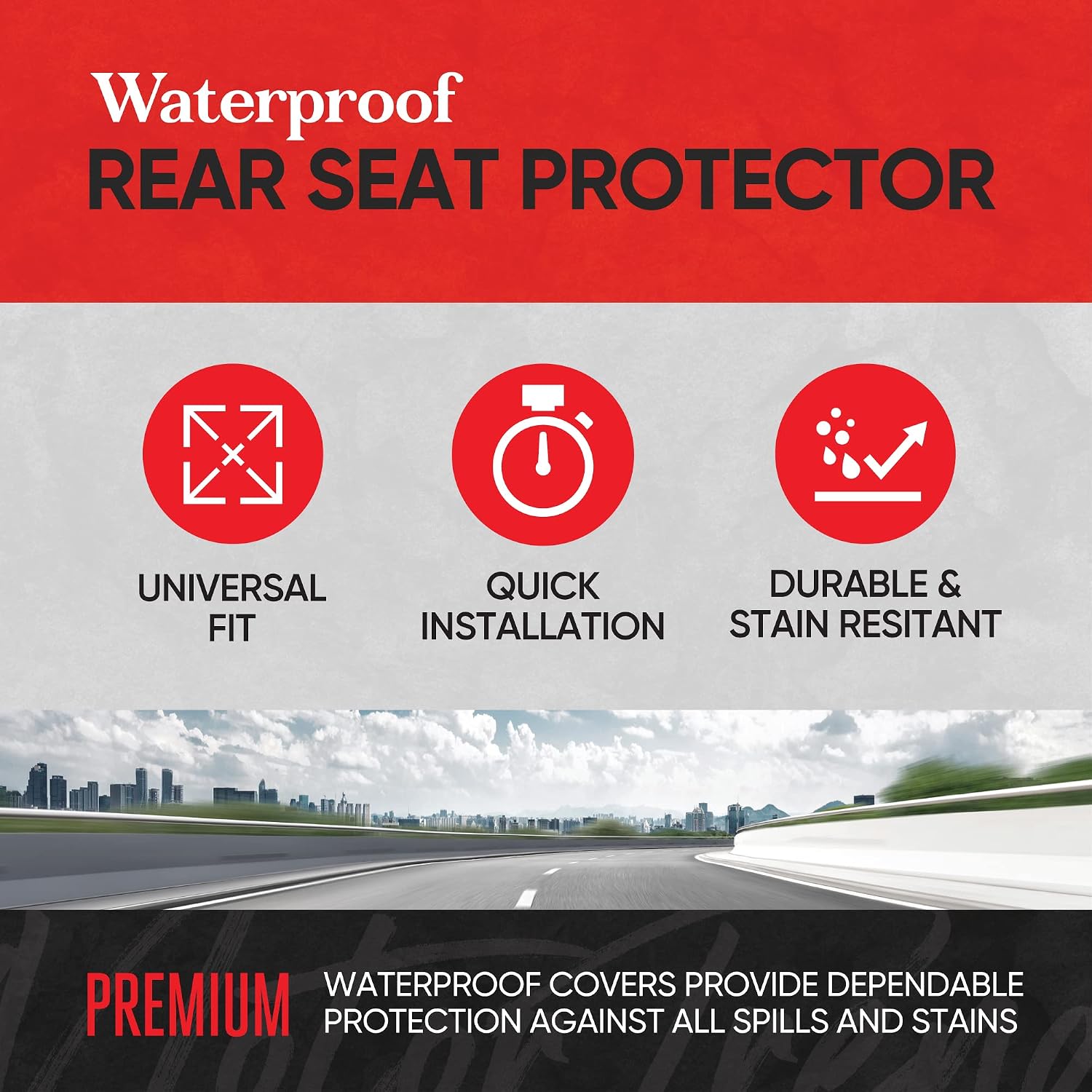 Waterproof Rear Bench Car Seat Cover, Beige Stitching – Split Bench Rear Seat Protector with Neoprene Padding, Back Seat Cover for Kids & Dogs, Car Interior Covers - Image 2