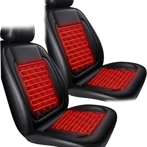 Universal Seat Cushion, Comfortable Large Heated Seat Covers，Non-Slip Breathable Unique Back Rest Deep Black 2Pcs